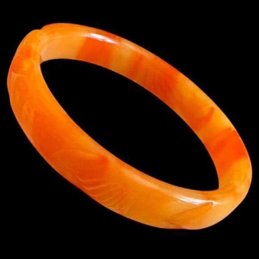 Vintage Carved Bakelite Clacker Bangle Bracelet Marble Marmalade Orange Mod 60s